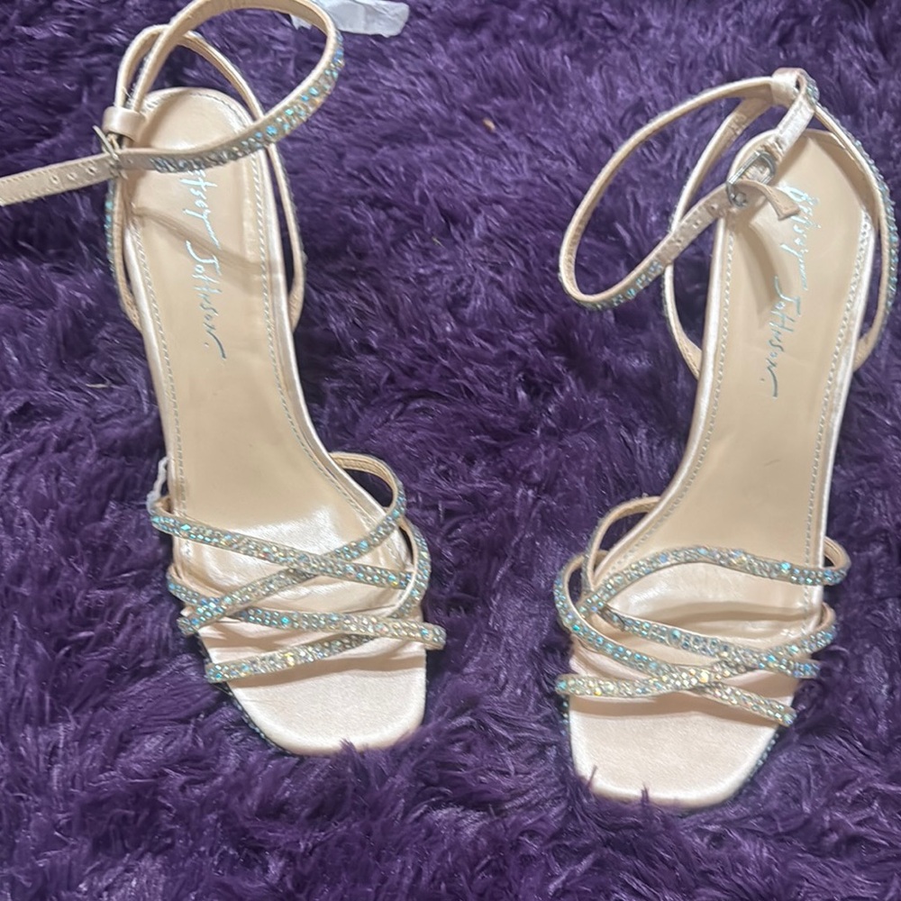 Betsey Johnson Sparkling Strappy Heels - Cream